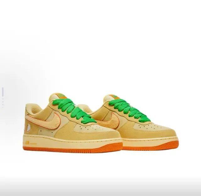 Nike Air Force 1 Bege Verde Laranja Bordado Motivo de Ovo Tênis Lifestyle 4