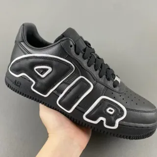 Nike Air Force 1 Black White Leather Upper Oversized Logo Lifestyle Sneakers