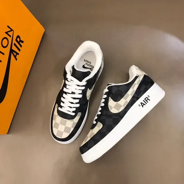 Nike Air Force 1 Checkerboard Preto e Bege Tênis Lifestyle 9