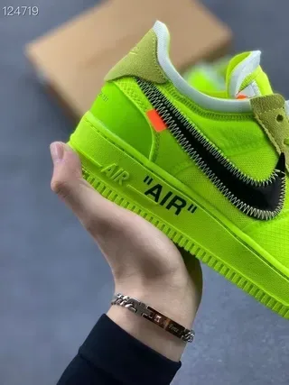 Nike Air Force 1 Off-White Neon Lime Lifestyle Sneakers 7