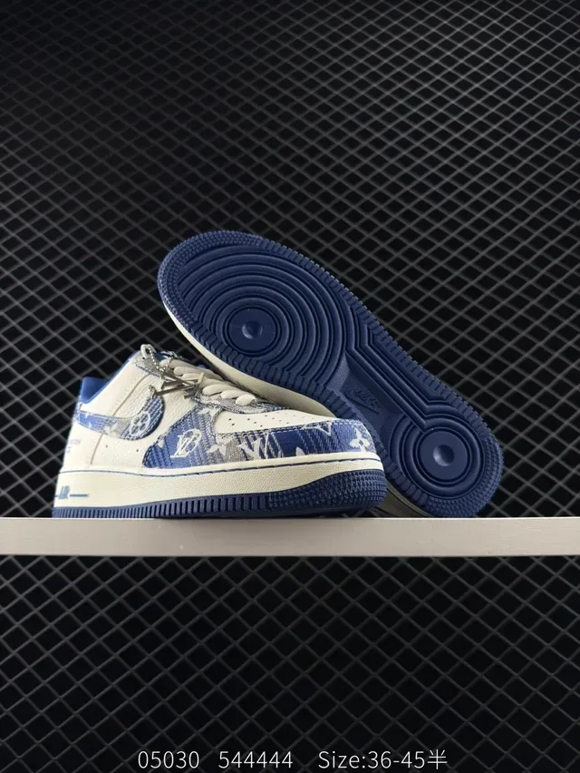 Nike Air Force 1 White and Blue Denim Monogram Lifestyle Sneakers 2