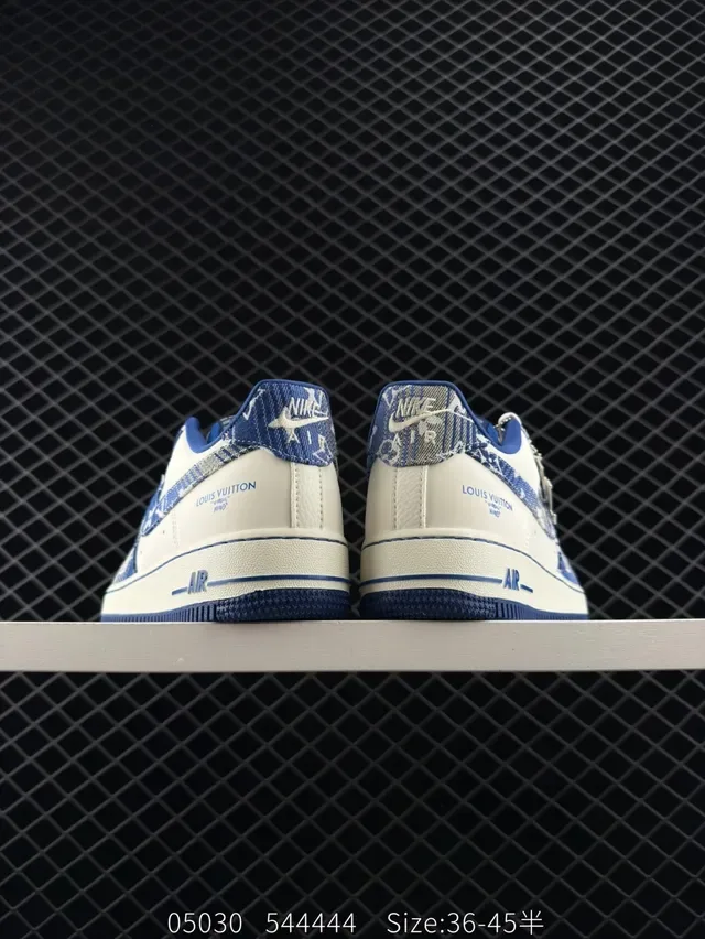 Nike Air Force 1 White and Blue Denim Monogram Lifestyle Sneakers 4