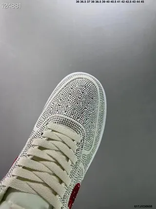 Nike Air Force 1 White and Red Rhinestone-Embellished Lifestyle Sneakers 2