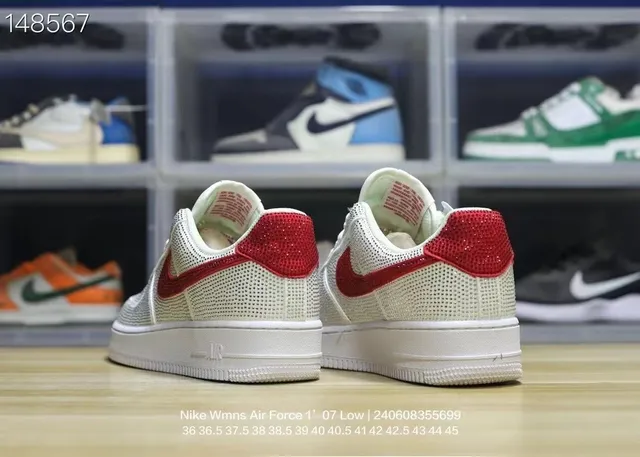 Nike Air Force 1 White and Red Rhinestone-Embellished Lifestyle Sneakers 3