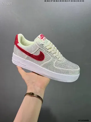 Nike Air Force 1 White and Red Rhinestone-Embellished Lifestyle Sneakers 4