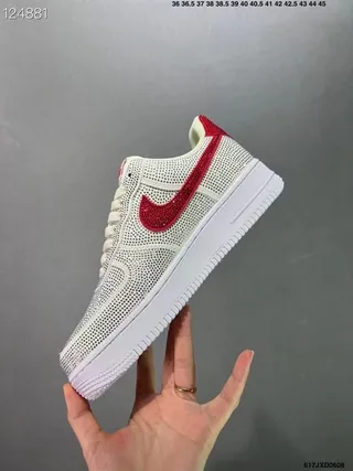 Nike Air Force 1 White and Red Rhinestone-Embellished Lifestyle Sneakers 5