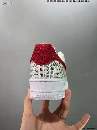 Nike Air Force 1 White and Red Rhinestone-Embellished Lifestyle Sneakers 6