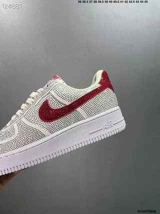 Nike Air Force 1 White and Red Rhinestone-Embellished Lifestyle Sneakers 7