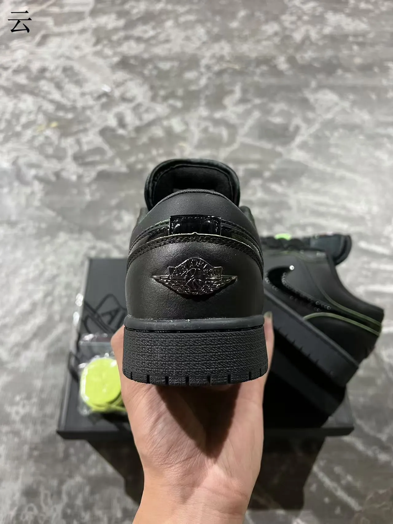 Nike Air Jordan 1 Low Black Green Leather Upper Glossy Swoosh Overlay Lifestyle Sneakers 8