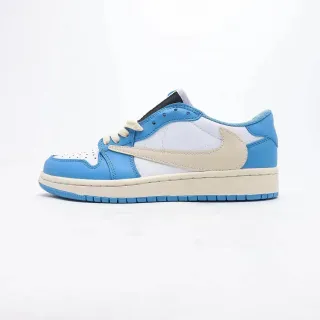 Nike Air Jordan 1 Low Blue Beige Leather-Paneled Lifestyle Sneakers