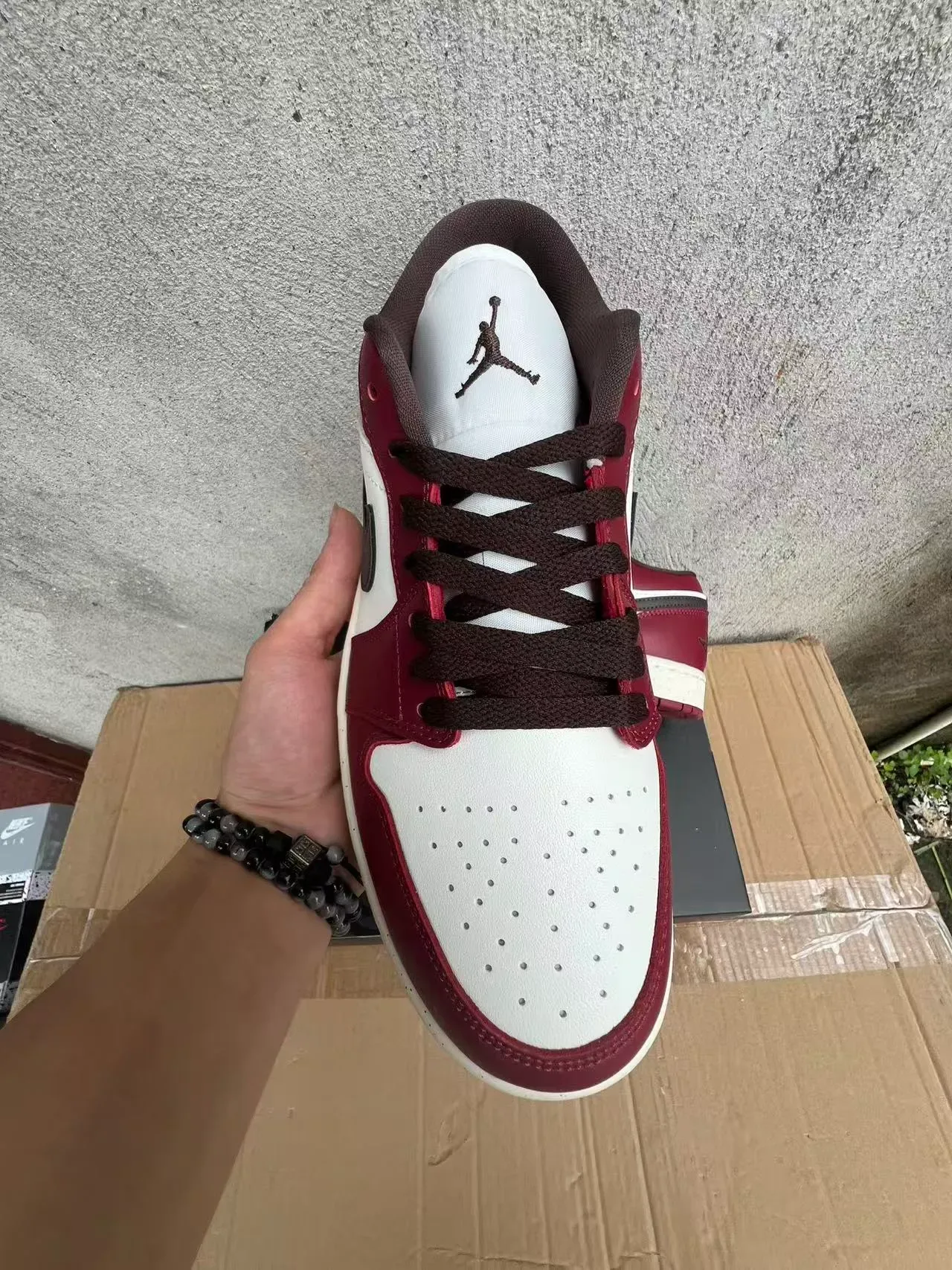 Nike Air Jordan 1 Low Burgundy White Black Lifestyle Sneakers 3