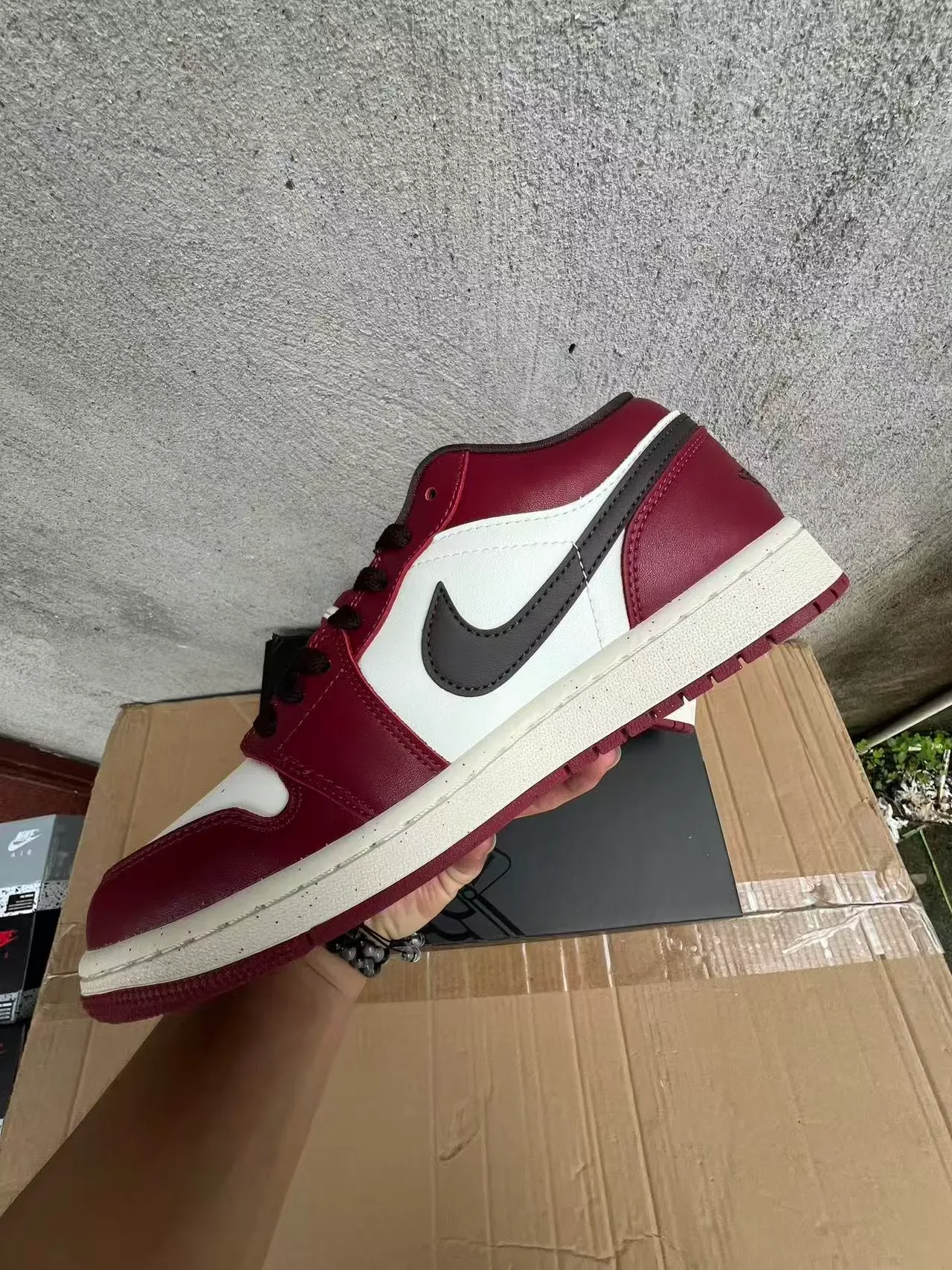 Nike Air Jordan 1 Low Burgundy White Black Lifestyle Sneakers 5