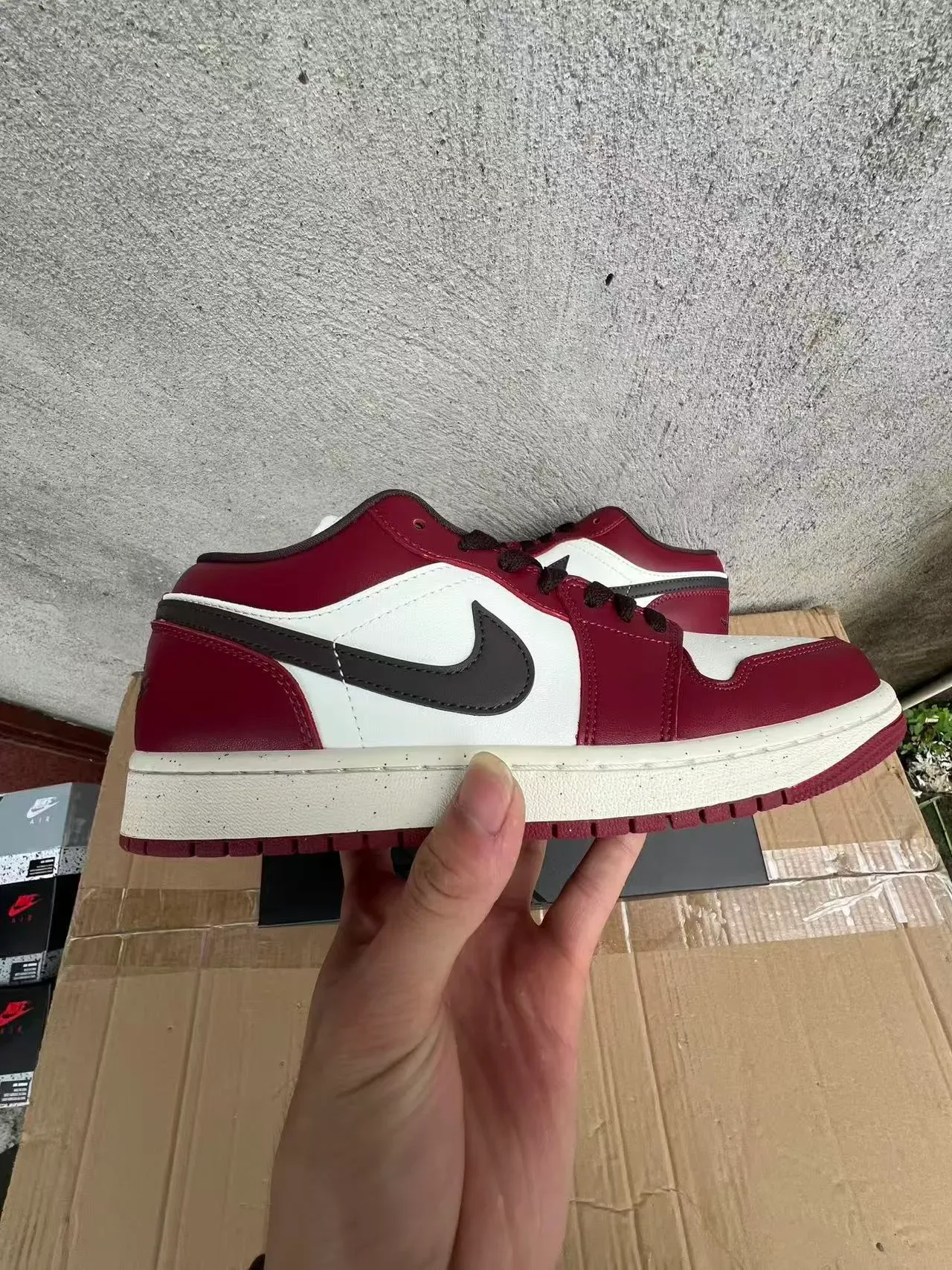 Nike Air Jordan 1 Low Burgundy White Black Lifestyle Sneakers 7