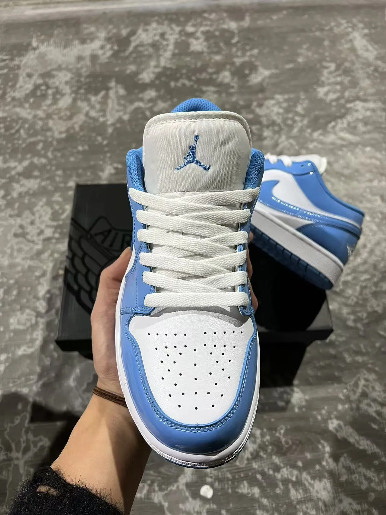 Nike Air Jordan 1 Low Glossy Blue and White Lifestyle Sneakers 3