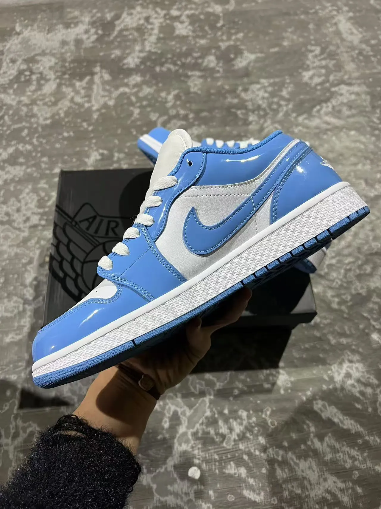 Nike Air Jordan 1 Low Glossy Blue and White Lifestyle Sneakers 5