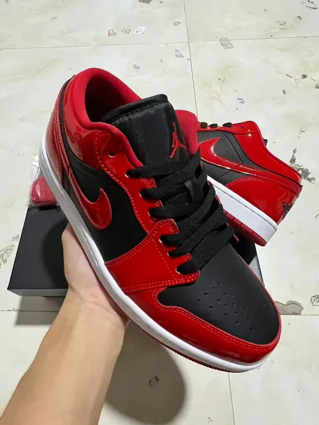 Nike Air Jordan 1 Low Glossy Red Black White Lifestyle Sneakers 2