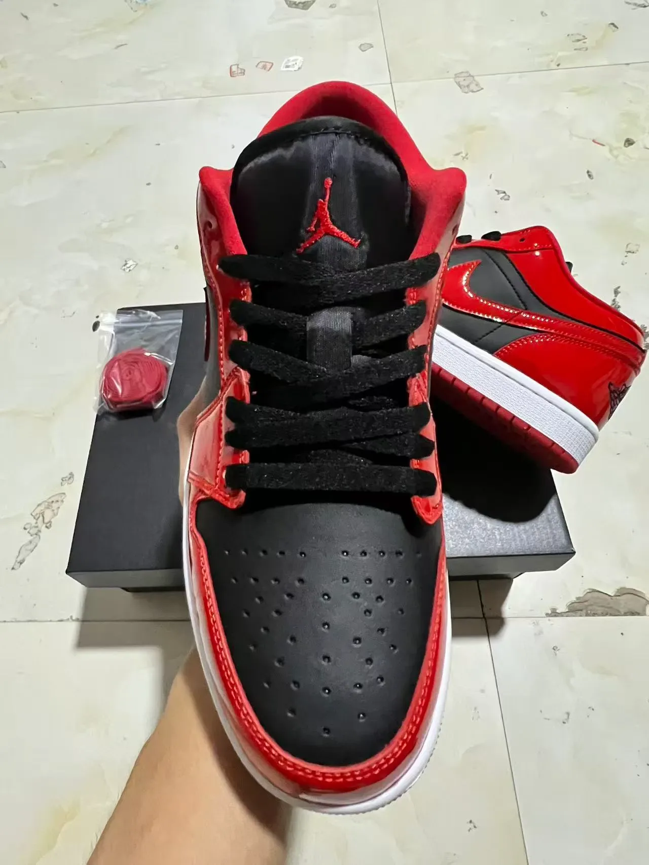 Nike Air Jordan 1 Low Glossy Red Black White Lifestyle Sneakers 3