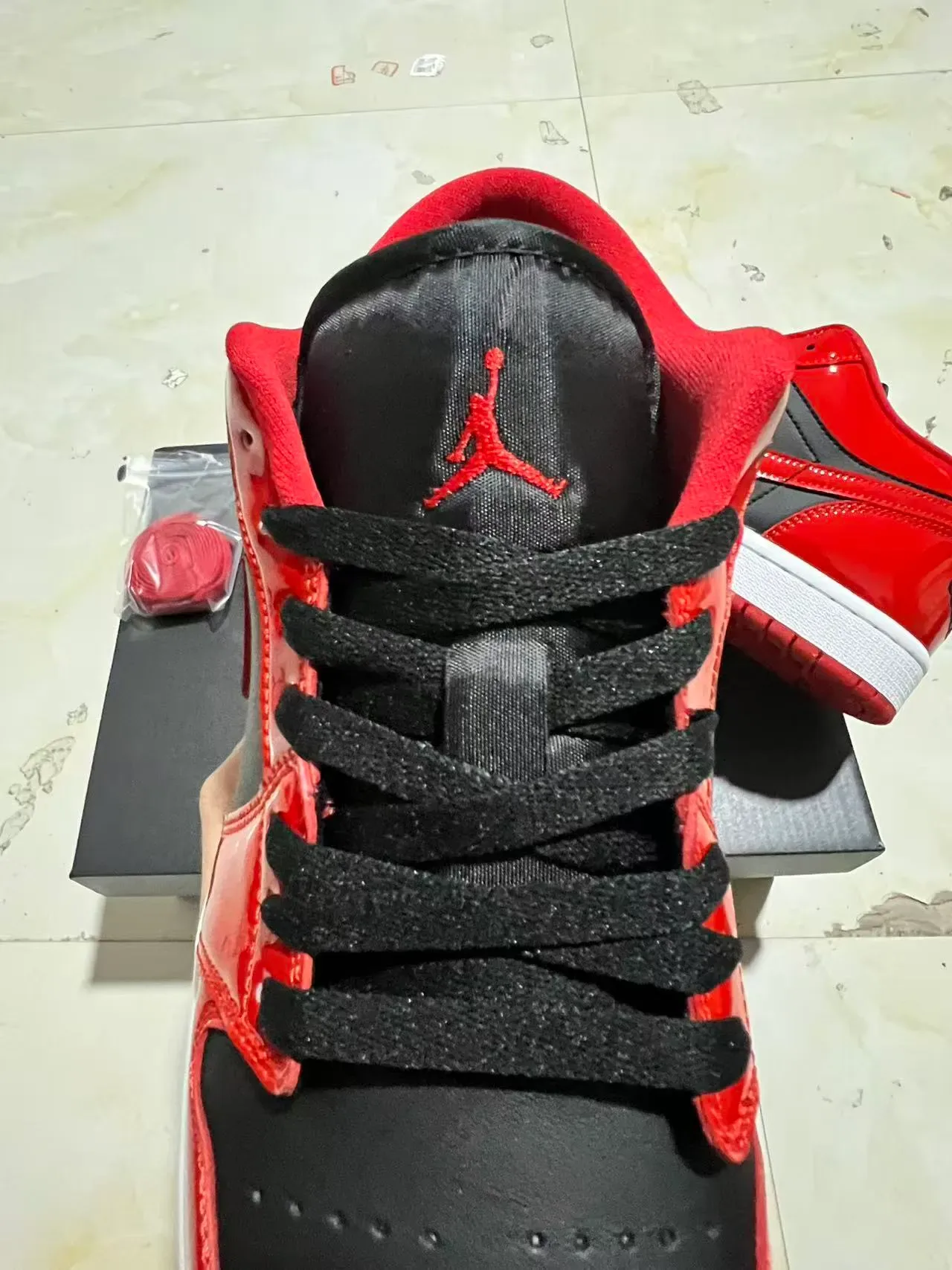 Nike Air Jordan 1 Low Glossy Red Black White Lifestyle Sneakers 4
