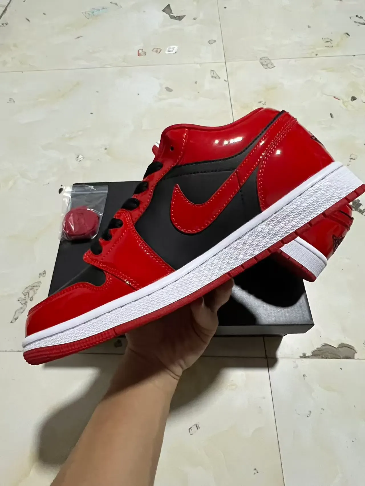 Nike Air Jordan 1 Low Glossy Red Black White Lifestyle Sneakers 5