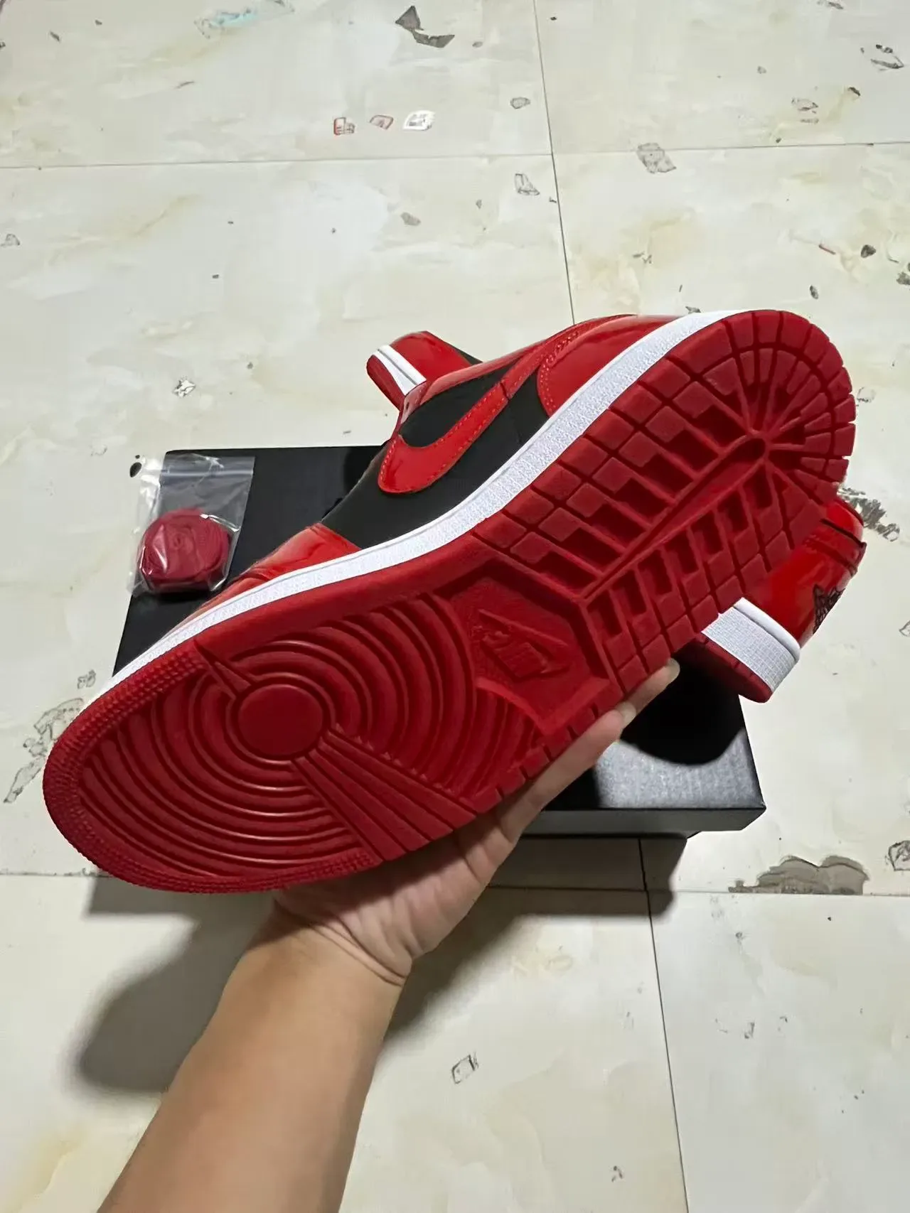 Nike Air Jordan 1 Low Glossy Red Black White Lifestyle Sneakers 6