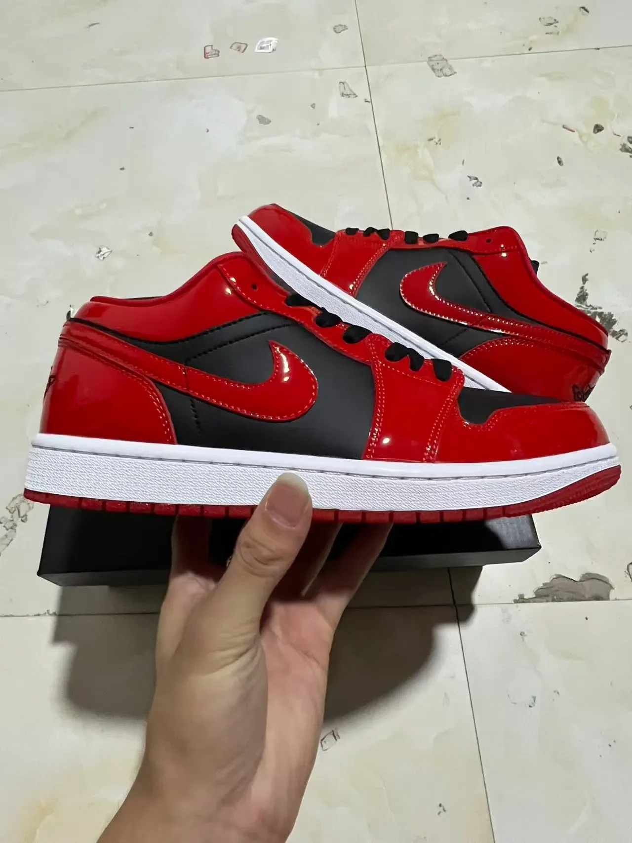 Nike Air Jordan 1 Low Glossy Red Black White Lifestyle Sneakers 7