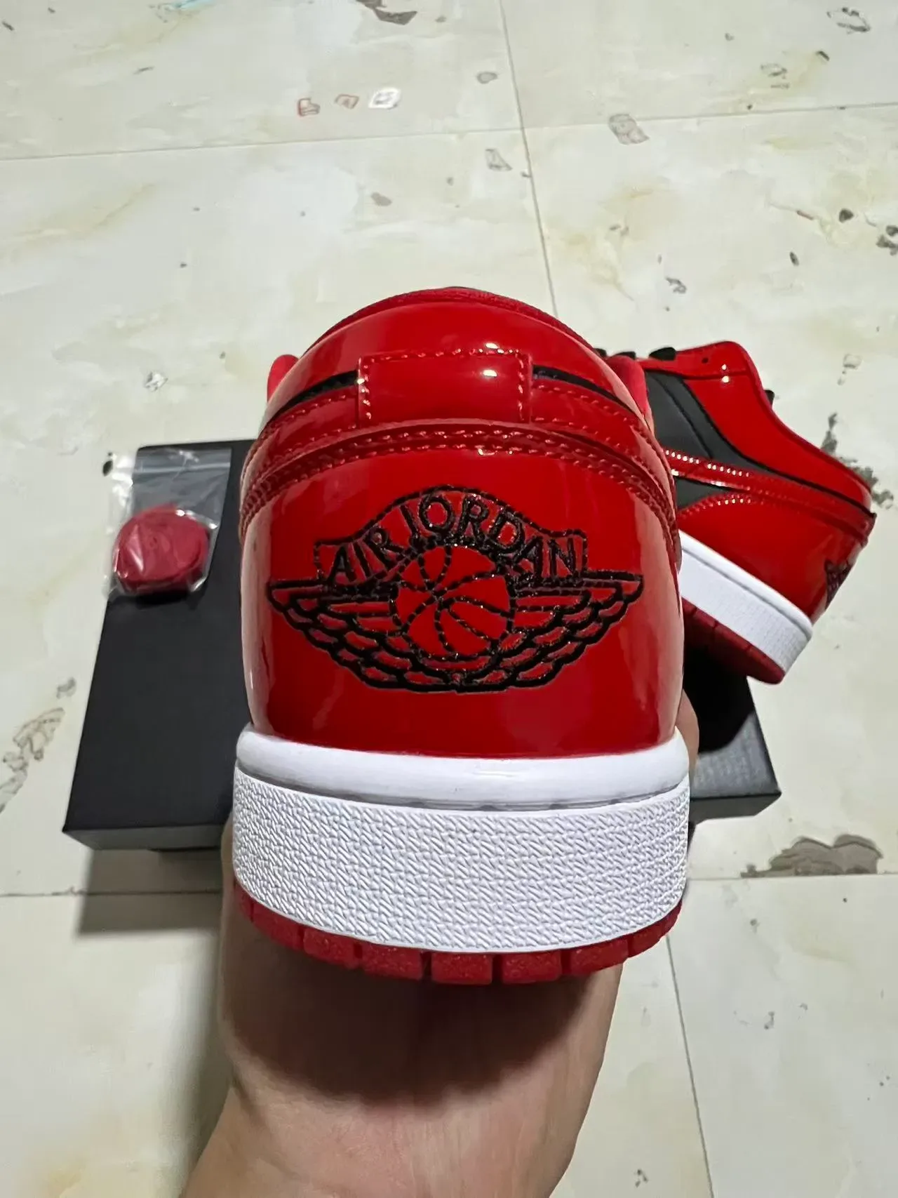 Nike Air Jordan 1 Low Glossy Red Black White Lifestyle Sneakers 8