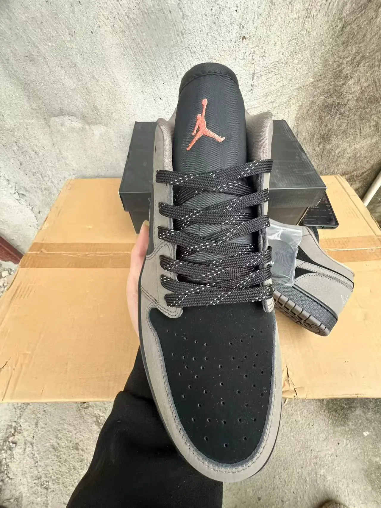 Nike Air Jordan 1 Low Gray and Black Lifestyle Sneakers 3
