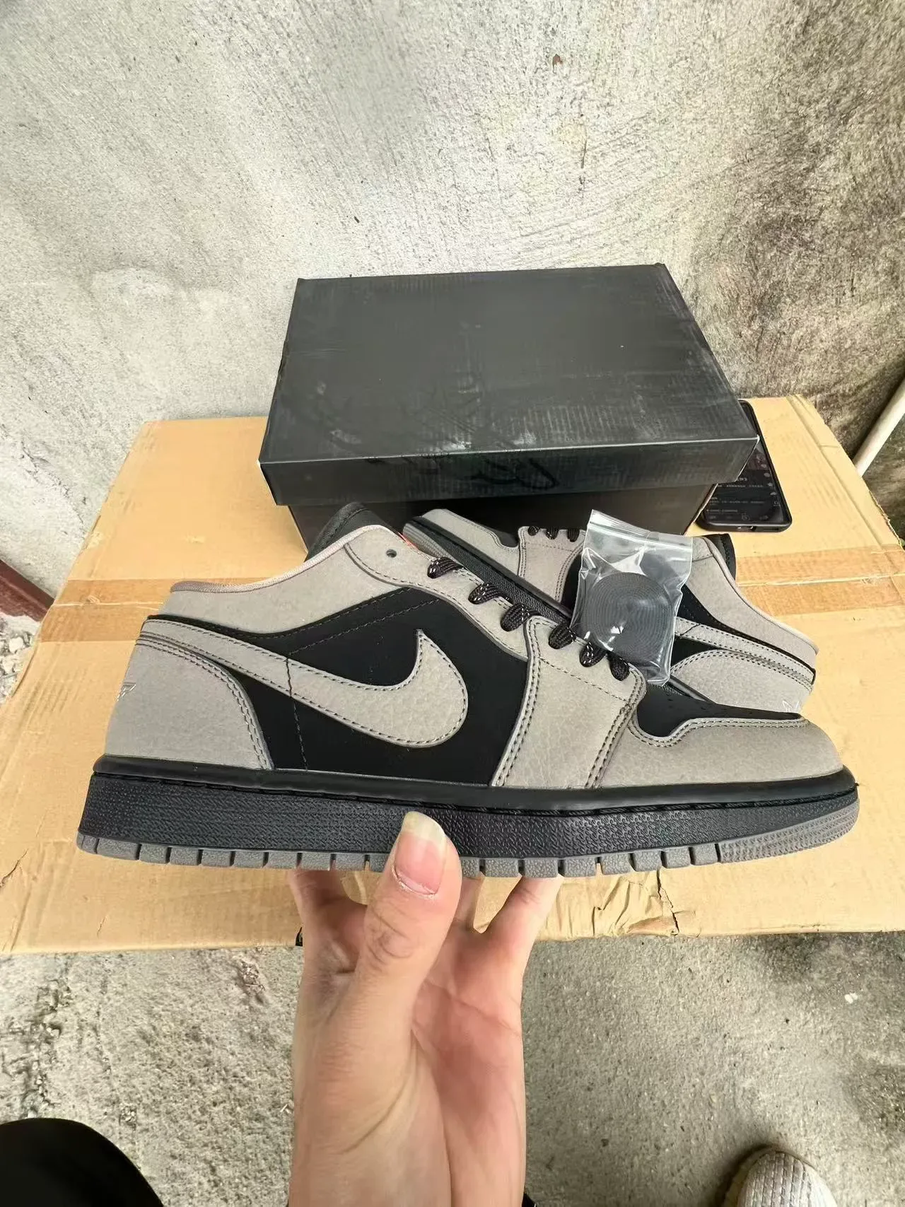 Nike Air Jordan 1 Low Gray and Black Lifestyle Sneakers 7