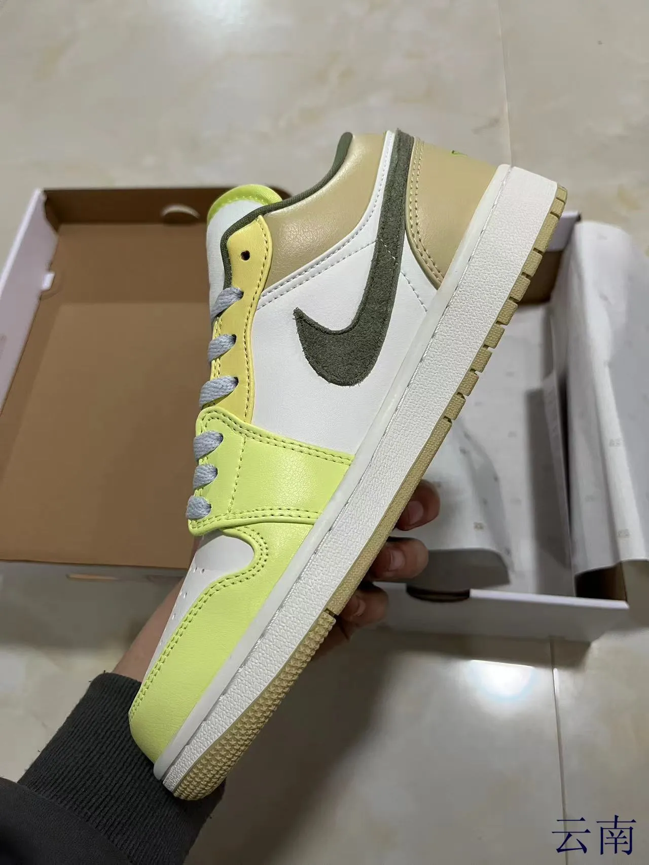 Nike Air Jordan 1 Low Lime Green Olive White Lifestyle Sneakers 3