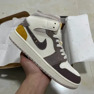 Nike Air Jordan 1 Mid Off-White Taupe Mustard Basketball Shoes