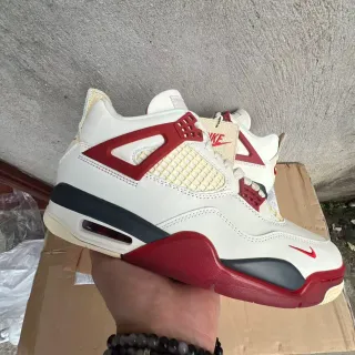 Nike Air Jordan 4 Branco Vermelho Preto Tênis de Basquete
