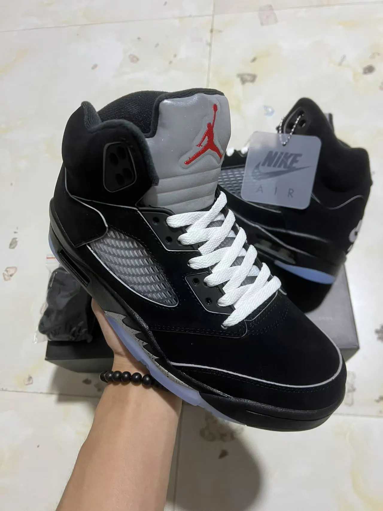 Nike Air Jordan 5 Black Silver Light Blue Basketball Shoes 2
