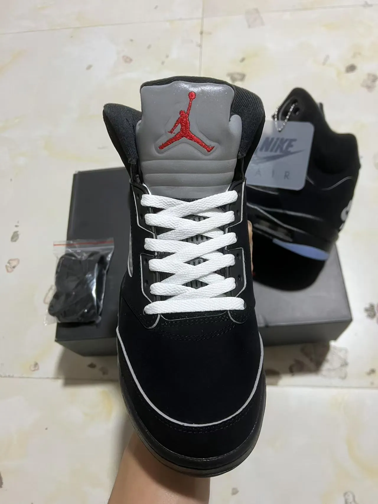 Nike Air Jordan 5 Black Silver Light Blue Basketball Shoes 4