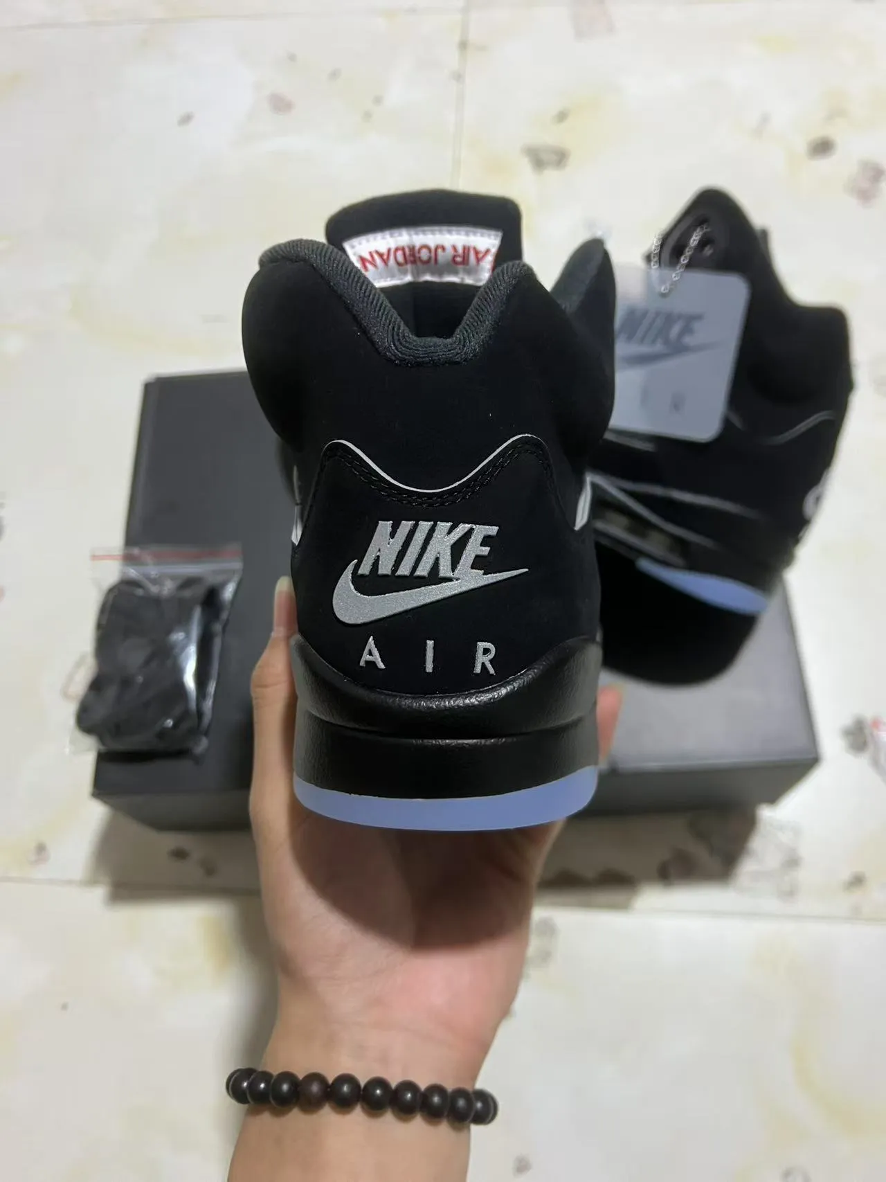 Nike Air Jordan 5 Black Silver Light Blue Basketball Shoes 6