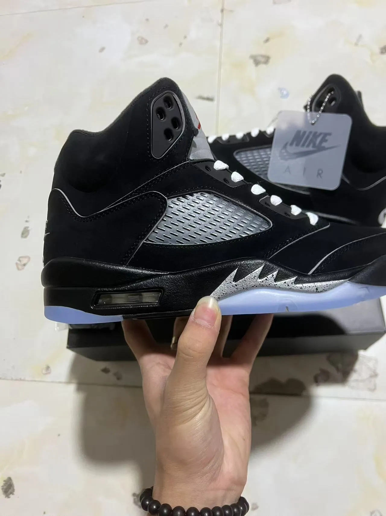 Nike Air Jordan 5 Black Silver Light Blue Basketball Shoes 7