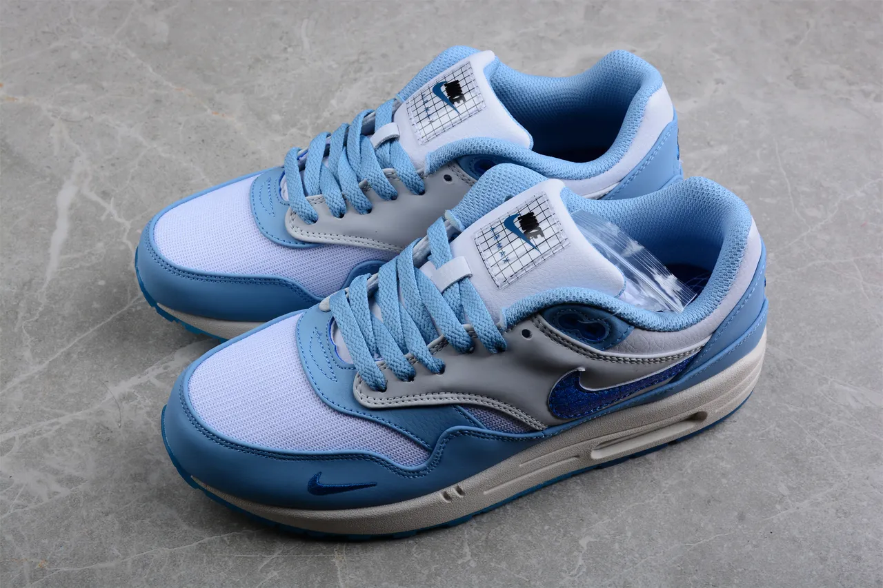 Nike Air Max 1 Light Blue Glitter Swoosh Lifestyle Sneakers 10