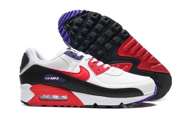 Nike Air Max 90 أبيض أسود أحمر بنفسجي حذاء رياضي Lifestyle 3