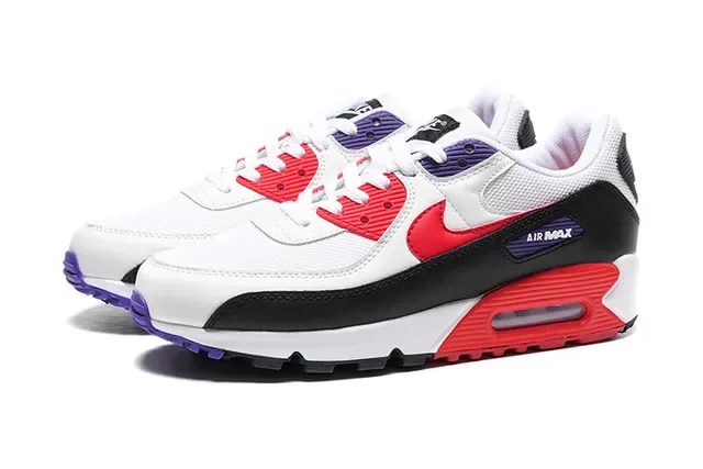 Nike Air Max 90 أبيض أسود أحمر بنفسجي حذاء رياضي Lifestyle 5