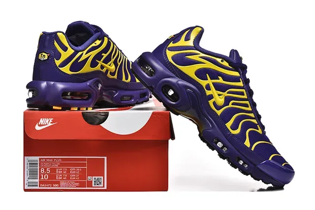 Nike Air Max Plus Purple and Yellow Wave Pattern Lifestyle Sneakers 18