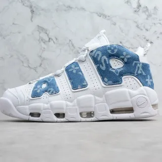 Nike Air More Uptempo Blanco Azul Denim Monograma Zapatos de Baloncesto