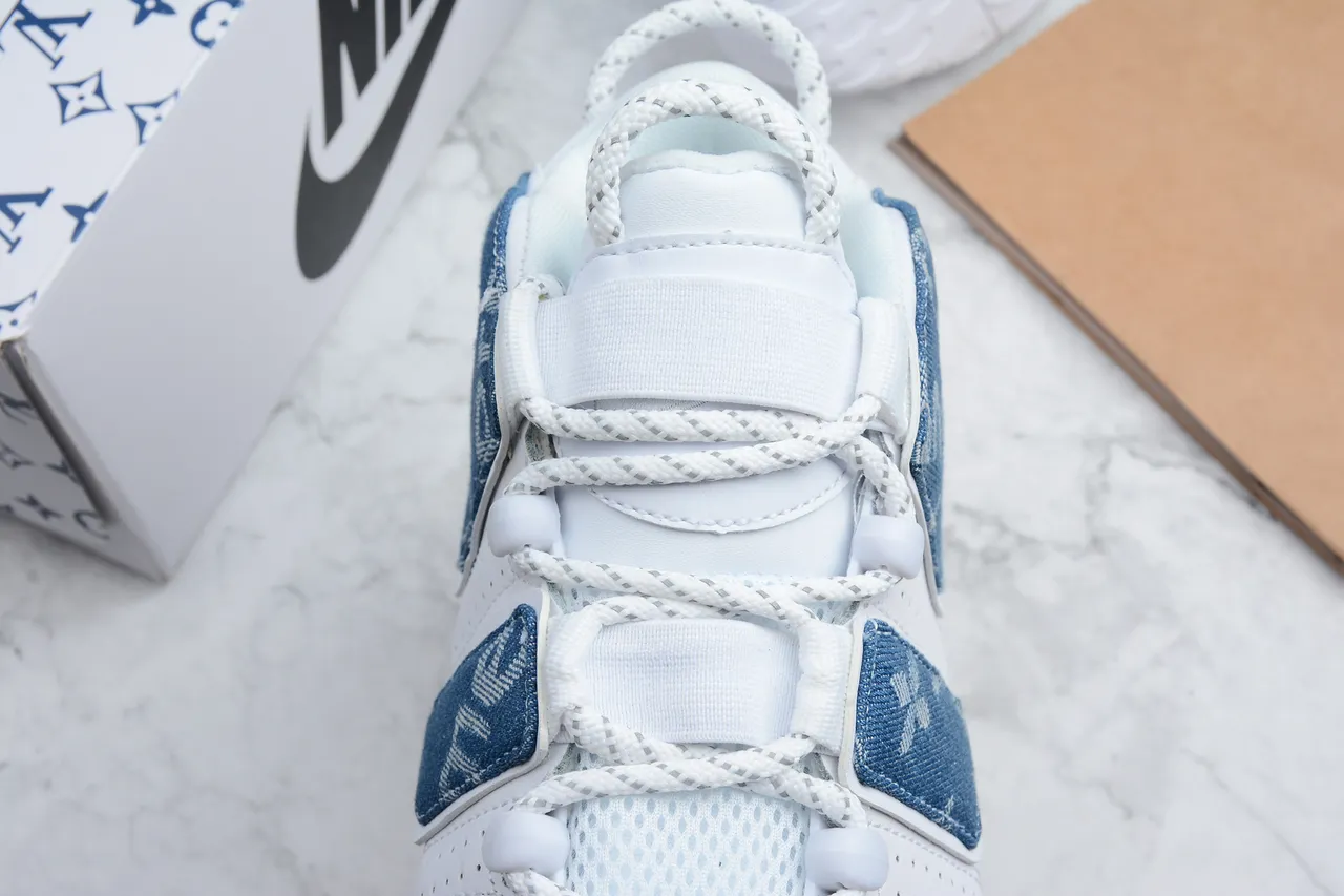 Nike Air More Uptempo White Blue Denim Monogram Basketball Shoes 4