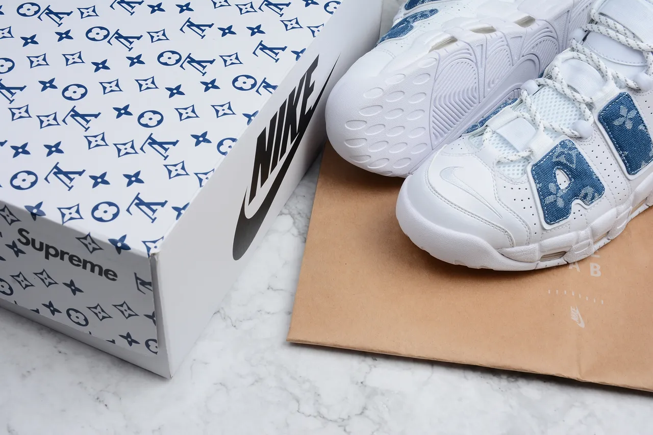 Nike Air More Uptempo White Blue Denim Monogram Basketball Shoes 5