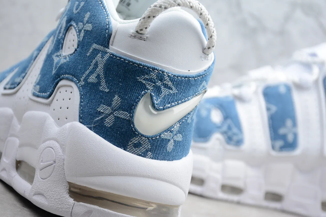 Nike Air More Uptempo White Blue Denim Monogram Basketball Shoes 9