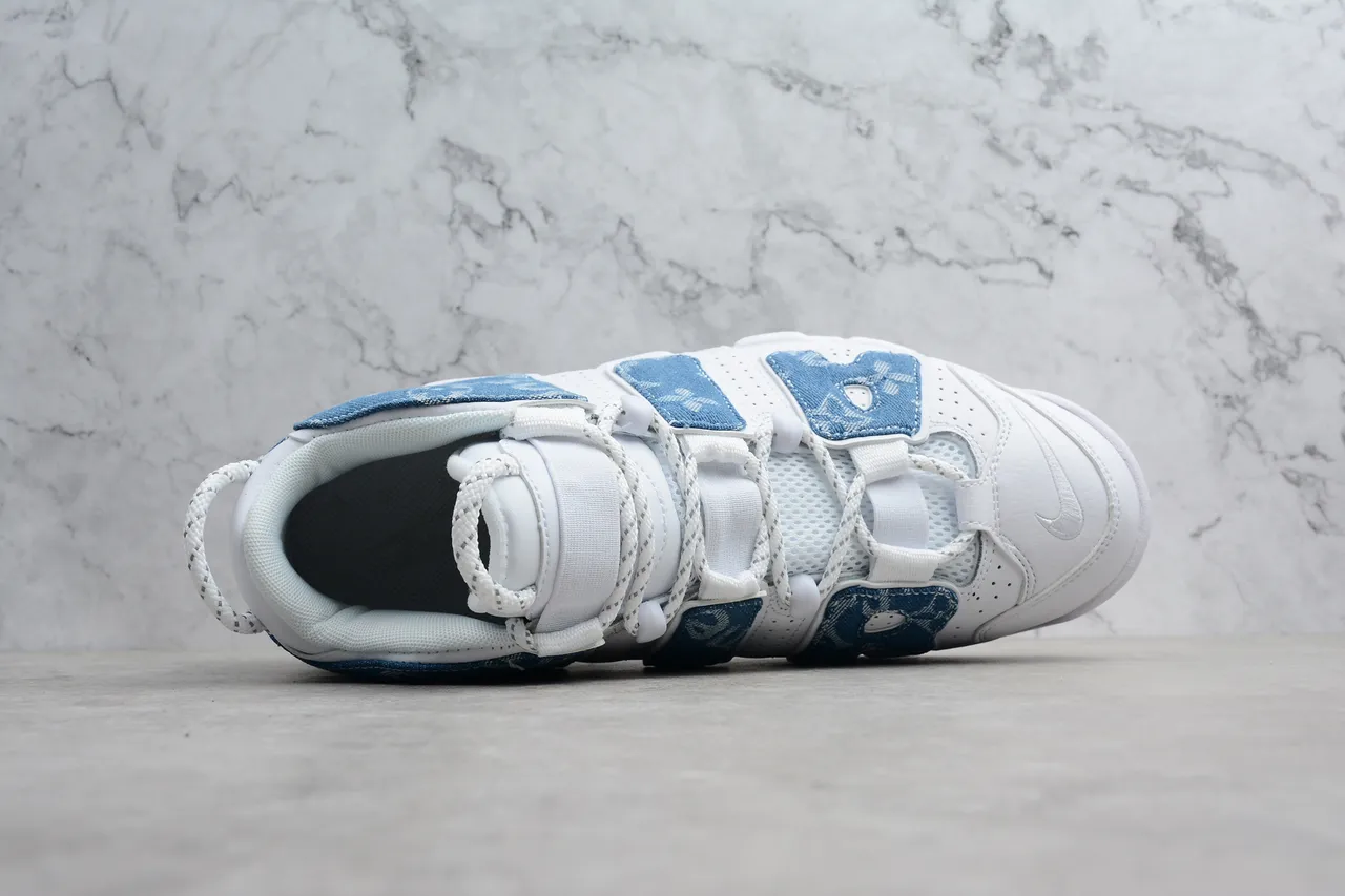 Nike Air More Uptempo White Blue Denim Monogram Basketball Shoes 11