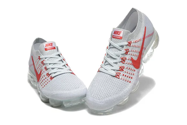 Nike Air VaporMax Flyknit Gray and Red Running Shoes 3