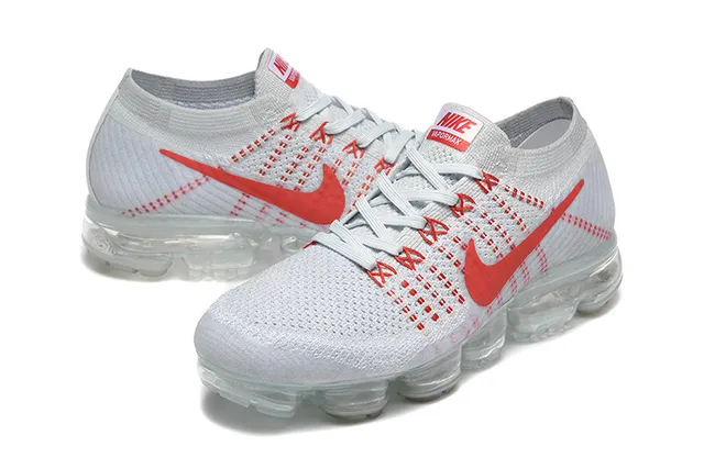 Nike Air VaporMax Flyknit Gray and Red Running Shoes 5