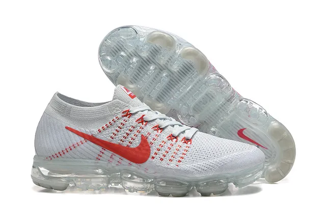 Nike Air VaporMax Flyknit Gray and Red Running Shoes 6