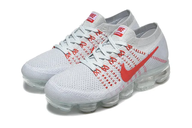 Nike Air VaporMax Flyknit Gray and Red Running Shoes 7