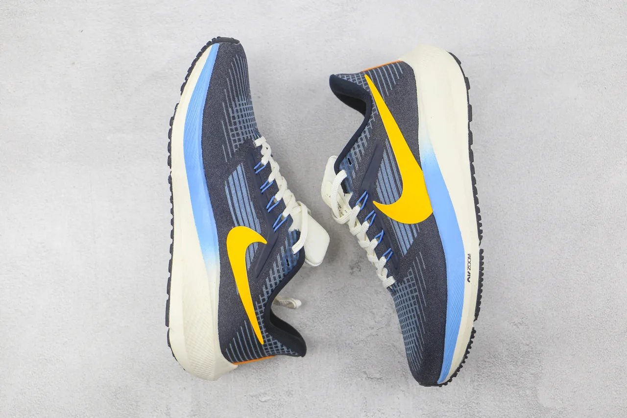 Nike Air Zoom Pegasus Navy Yellow Engineered Knit Upper Layered Foam Midsole Running Shoes 2