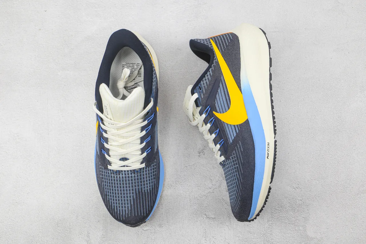 Nike Air Zoom Pegasus Navy Yellow Engineered Knit Upper Layered Foam Midsole Running Shoes 3